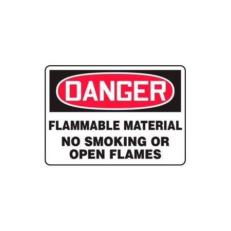 Accuform Accuform Danger Sign, Flammable Material No Smoking Or Open Flames, 10inW x 7inH, Plastic MSMK251VP